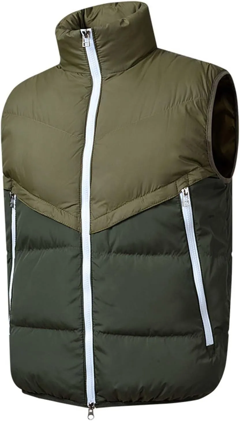 Vest for Men Stand Collar Zip Up Color Block Padded Jacket Thicken Warm Winter Casual Outdoor Sports Vest with Pocket