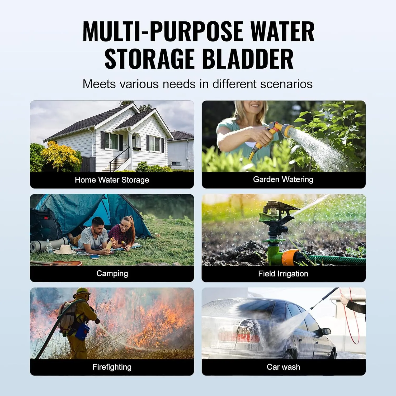 VEVOR 400L/105.7Gallon Water Storage Bladder, RV Tank, 1000D Blue PVC Collapsible Container, Large Capacity Soft Bag, Portable Bladder for Fire Prevention, Camping