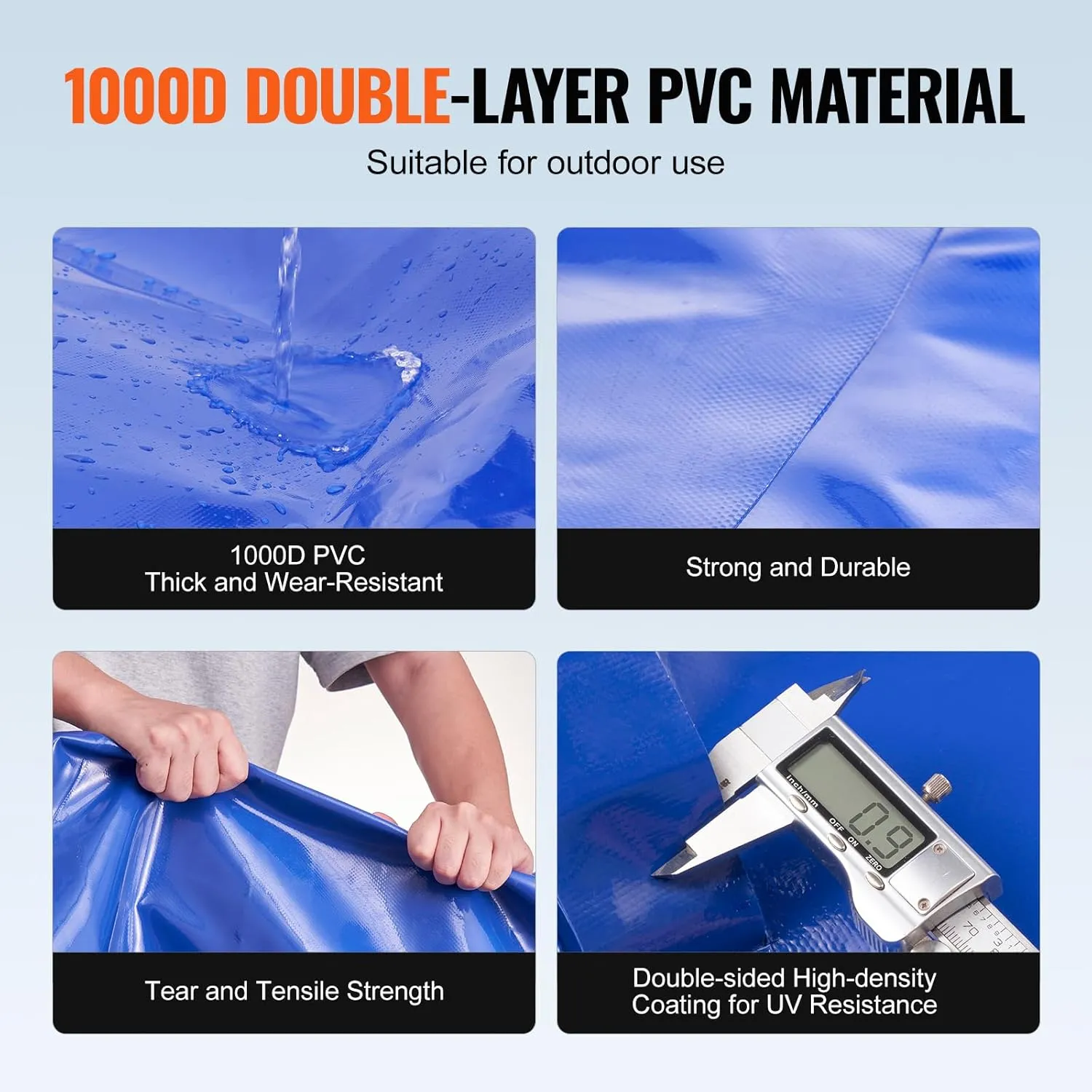 VEVOR 400L/105.7Gallon Water Storage Bladder, RV Tank, 1000D Blue PVC Collapsible Container, Large Capacity Soft Bag, Portable Bladder for Fire Prevention, Camping