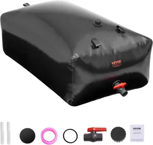 VEVOR 540L/142.7 Gallon Water Storage Bladder, RV Water Tank, 1000D PVC Collapsible Water Storage Containers, Large Capacity Soft Water Bag, Portable Water Bladder, Fire Prevention, Camping, Emergency