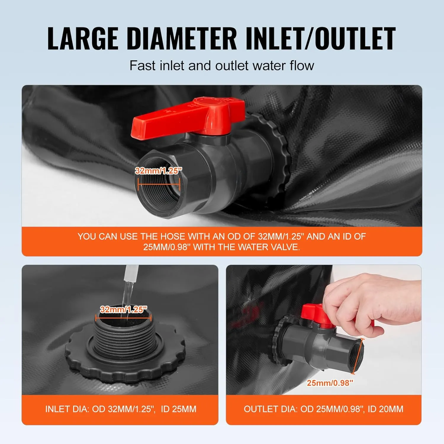 VEVOR 540L/142.7 Gallon Water Storage Bladder, RV Water Tank, 1000D PVC Collapsible Water Storage Containers, Large Capacity Soft Water Bag, Portable Water Bladder, Fire Prevention, Camping, Emergency