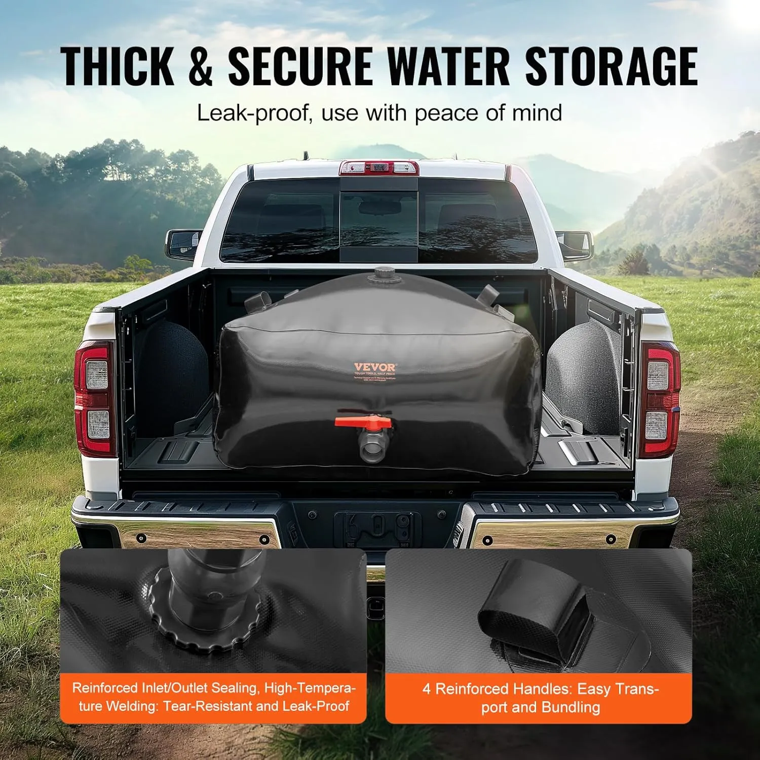 VEVOR 540L/142.7 Gallon Water Storage Bladder, RV Water Tank, 1000D PVC Collapsible Water Storage Containers, Large Capacity Soft Water Bag, Portable Water Bladder, Fire Prevention, Camping, Emergency