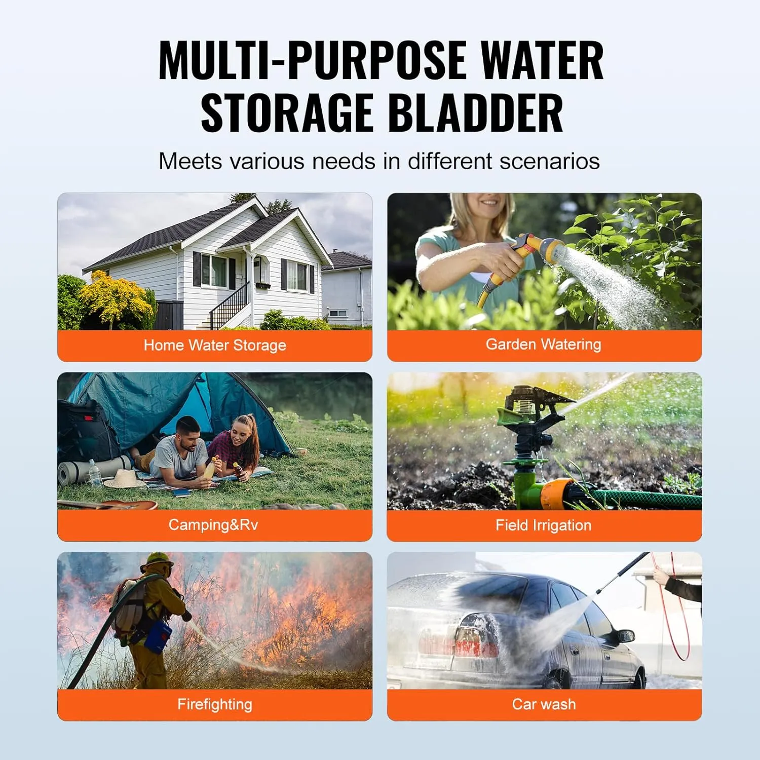 VEVOR 540L/142.7 Gallon Water Storage Bladder, RV Water Tank, 1000D PVC Collapsible Water Storage Containers, Large Capacity Soft Water Bag, Portable Water Bladder, Fire Prevention, Camping, Emergency