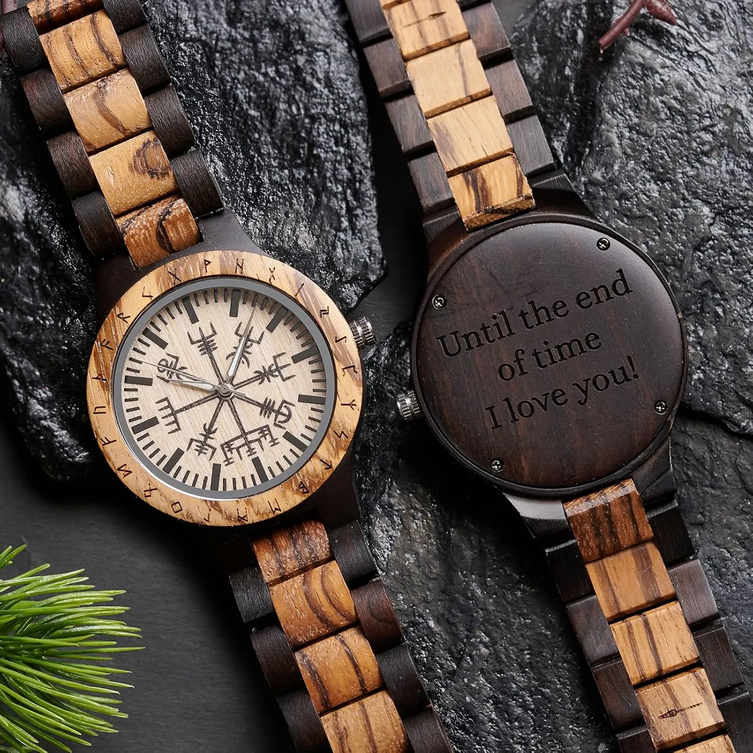 Vikingenes – Wooden Watches for Men, Engraved Wood Watch, Personalized Men's Gift, Viking Watches, Natural Wood Wristwatch, Luxury Wooden Chronograph, Custom Engraved Watch, Unique Gift for Men