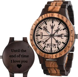 Vikingenes – Wooden Watches for Men, Engraved Wood Watch, Personalized Men's Gift, Viking Watches, Natural Wood Wristwatch, Luxury Wooden Chronograph, Custom Engraved Watch, Unique Gift for Men