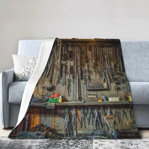 Vintage Style Tools On Workshop Fuzzy Cozy Blanket Flannel Fleece Blanket Warm Plush Throw Blanket for Chair Sofa Bed
