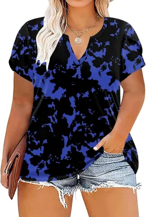 VISLILY Plus-Size-Tops for Women Casual Petal Sleeve T Shirts Summer V Neck Loose Comfy Tee