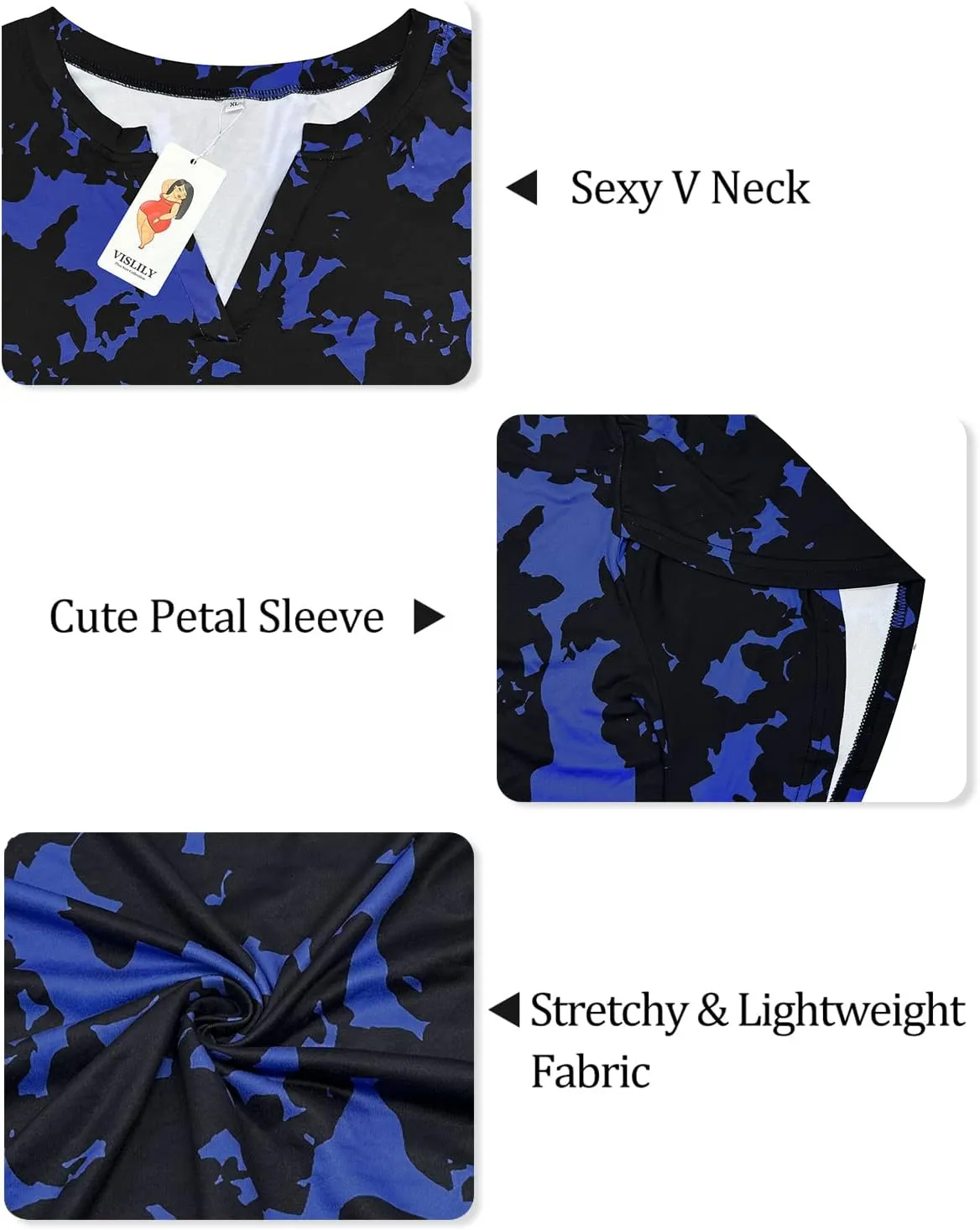 VISLILY Plus-Size-Tops for Women Casual Petal Sleeve T Shirts Summer V Neck Loose Comfy Tee