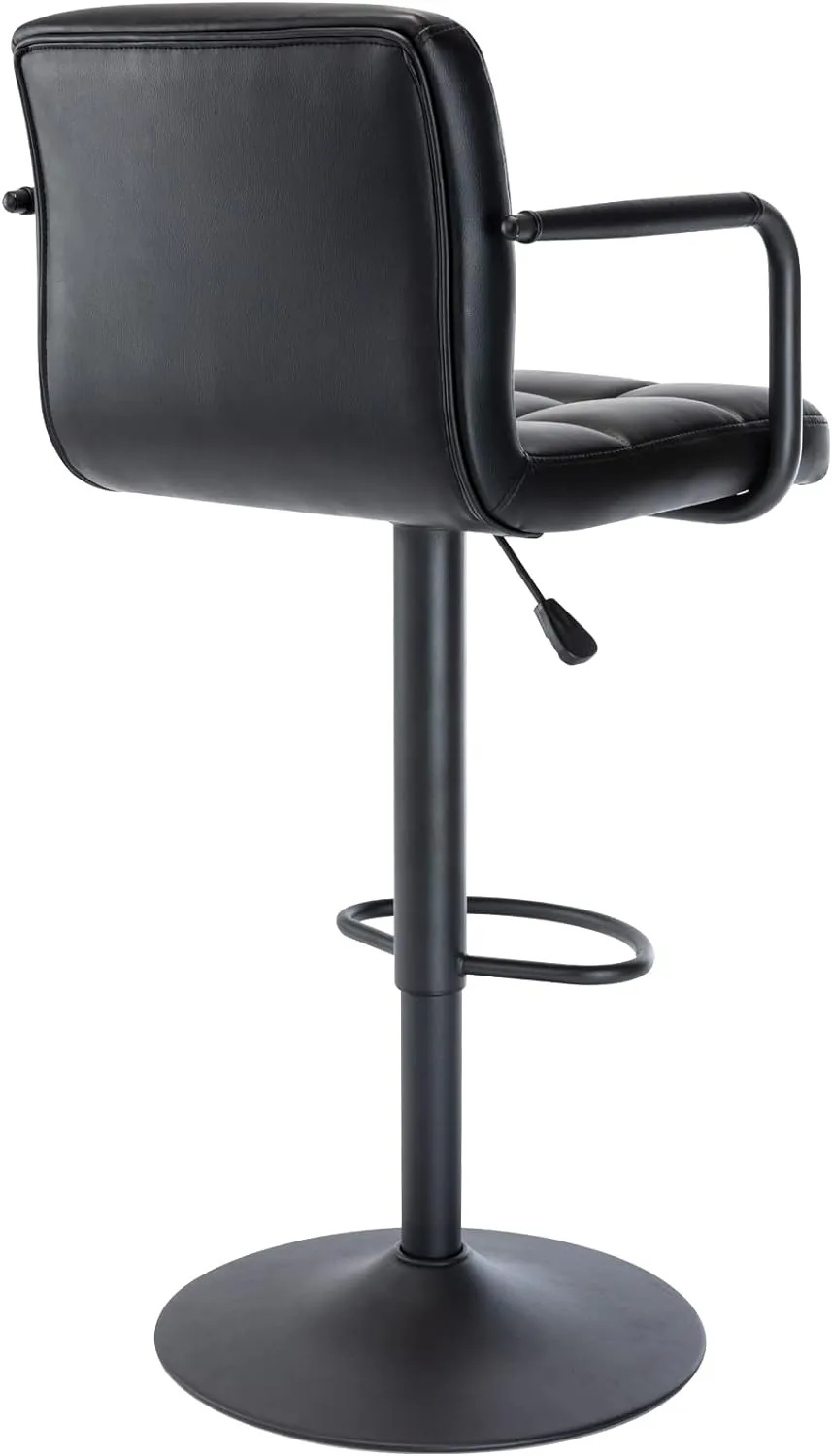 Vogue Furniture Direct Modern PU Leather Square Bar Stools, Adjustable Swivel Barstools with Back and Arms, Airlift Counter Height Chairs for Kitchen Dining Pub Cafe Set of 2 (Black, Black Base)