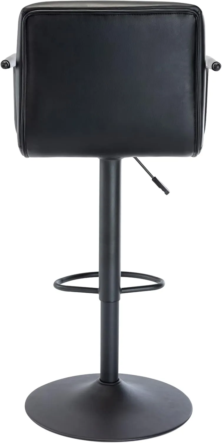 Vogue Furniture Direct Modern PU Leather Square Bar Stools, Adjustable Swivel Barstools with Back and Arms, Airlift Counter Height Chairs for Kitchen Dining Pub Cafe Set of 2 (Black, Black Base)