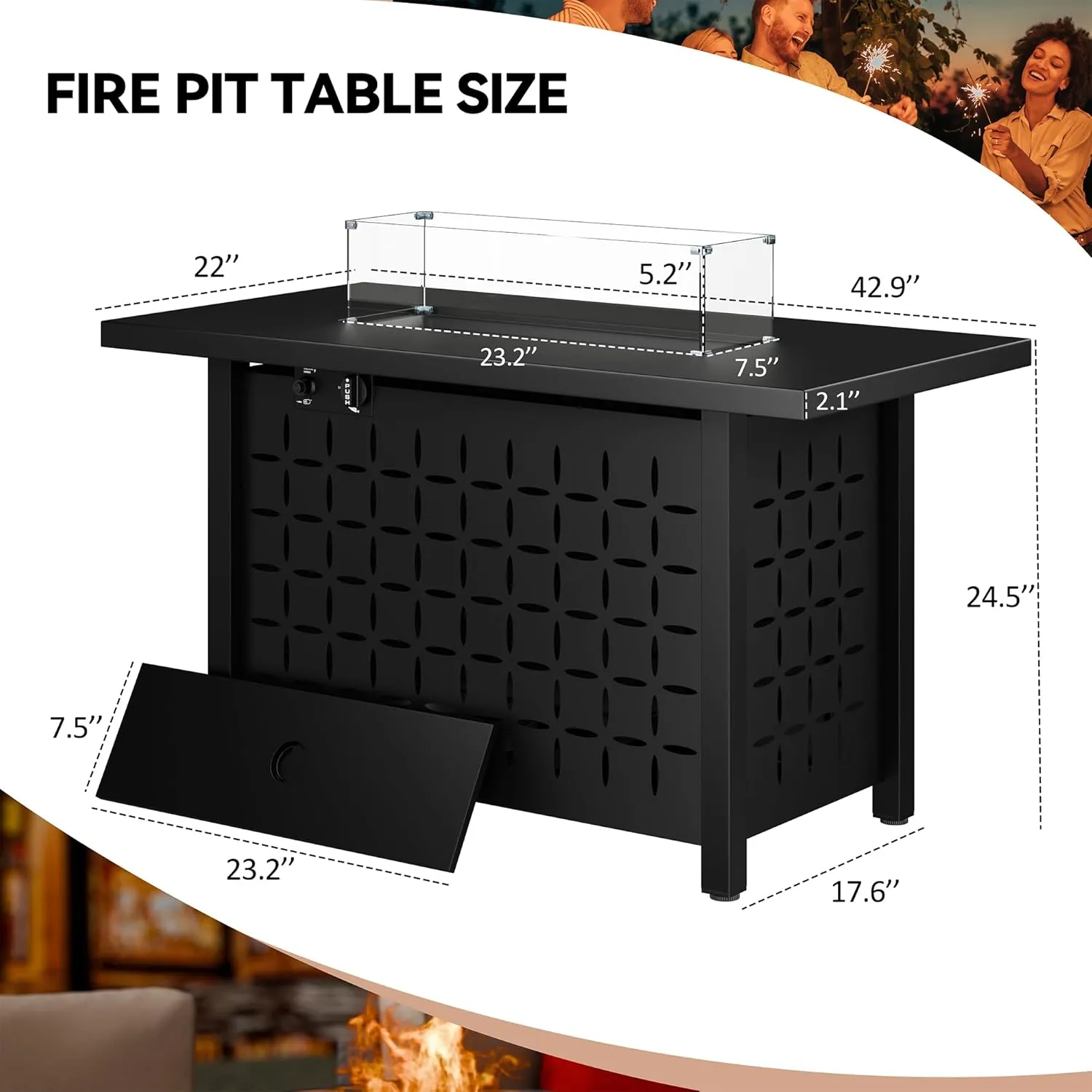 Vongrasig 43" Gas Fire Pit, 50,000 BTU Steel Propane Fire Pit Table for Outdoor, Outside Garden Patio Deck, CSA Certified Fire Table with Lid and Lava Rock