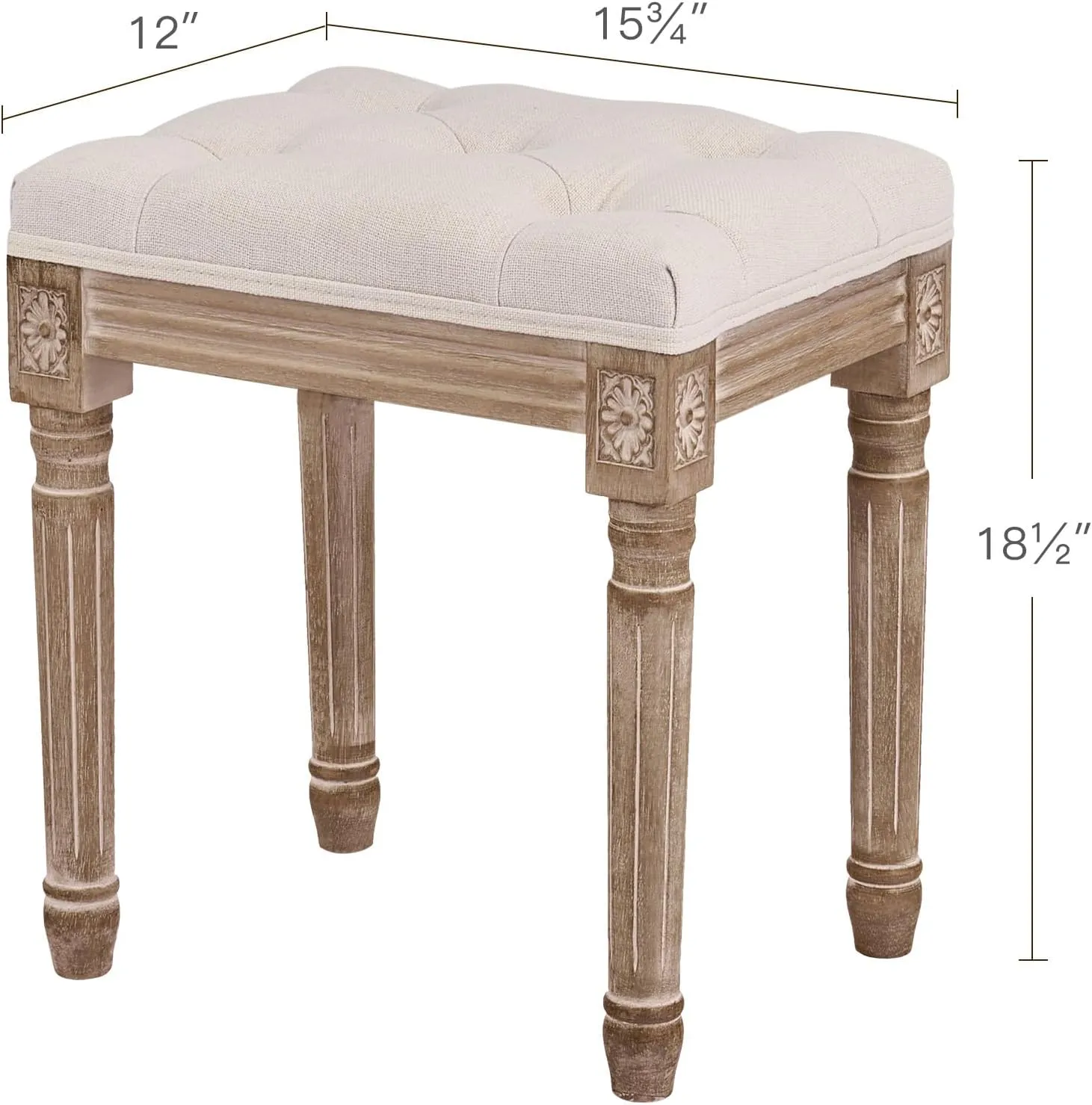 VONLUCE Ottoman Stool, 18.5 in High, Beige, with Padded Seat, Wood Frame, Button Tufted, for Dining, Living Room, Bedroom, Piano, Dressing, Vanity, Foot Rest