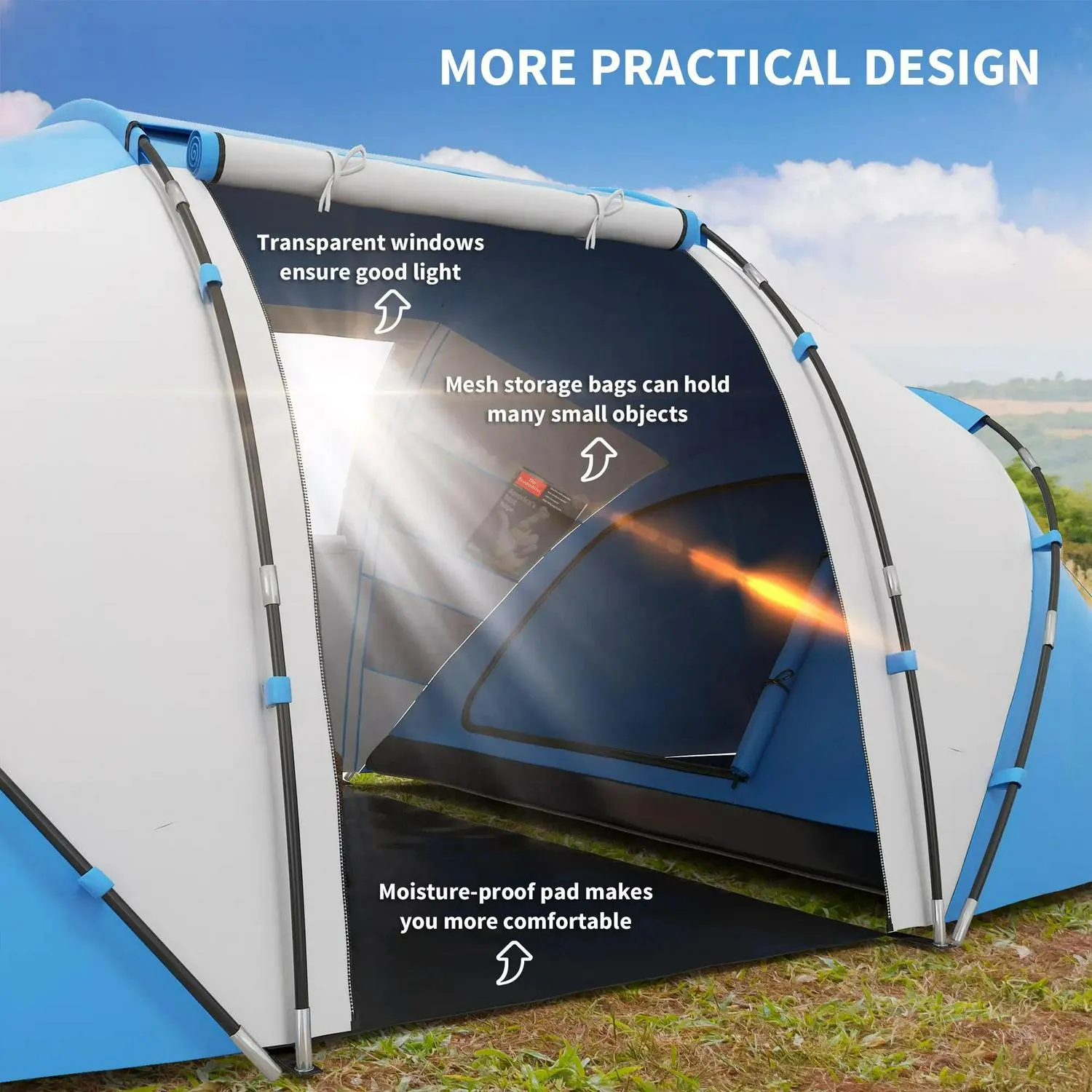 W/ White Bedroom, Tent Man UV Outsunny Shelter, Blue Tunnel Two Professional Fast response time And Hiking 4-6 Camping Protection