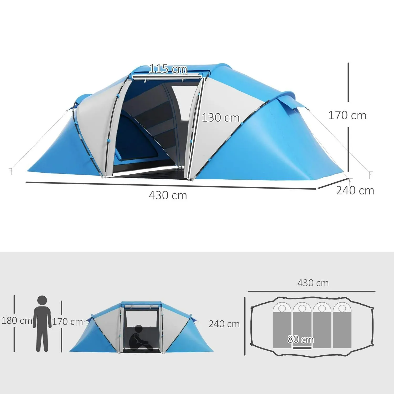 W/ White Bedroom, Tent Man UV Outsunny Shelter, Blue Tunnel Two Professional Fast response time And Hiking 4-6 Camping Protection