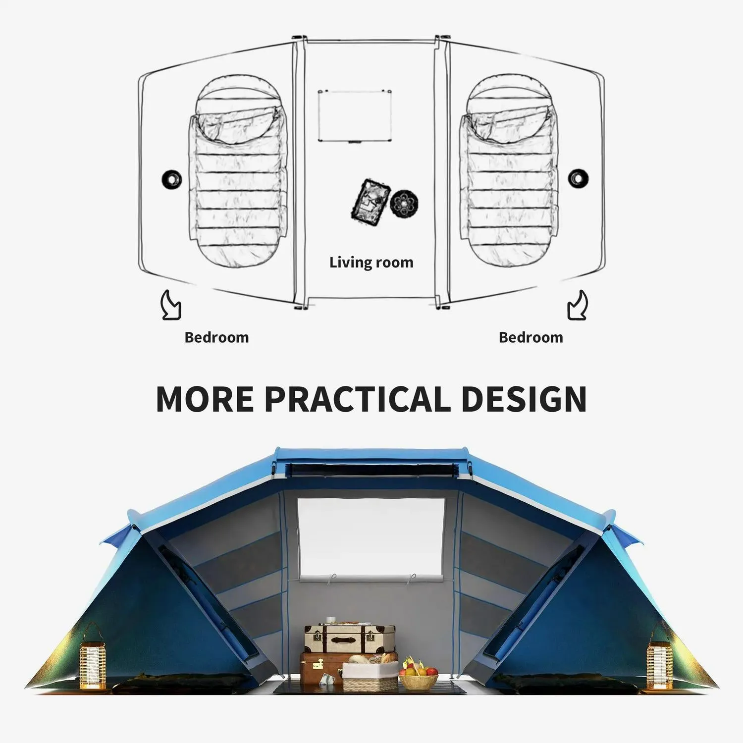 W/ White Bedroom, Tent Man UV Outsunny Shelter, Blue Tunnel Two Professional Fast response time And Hiking 4-6 Camping Protection