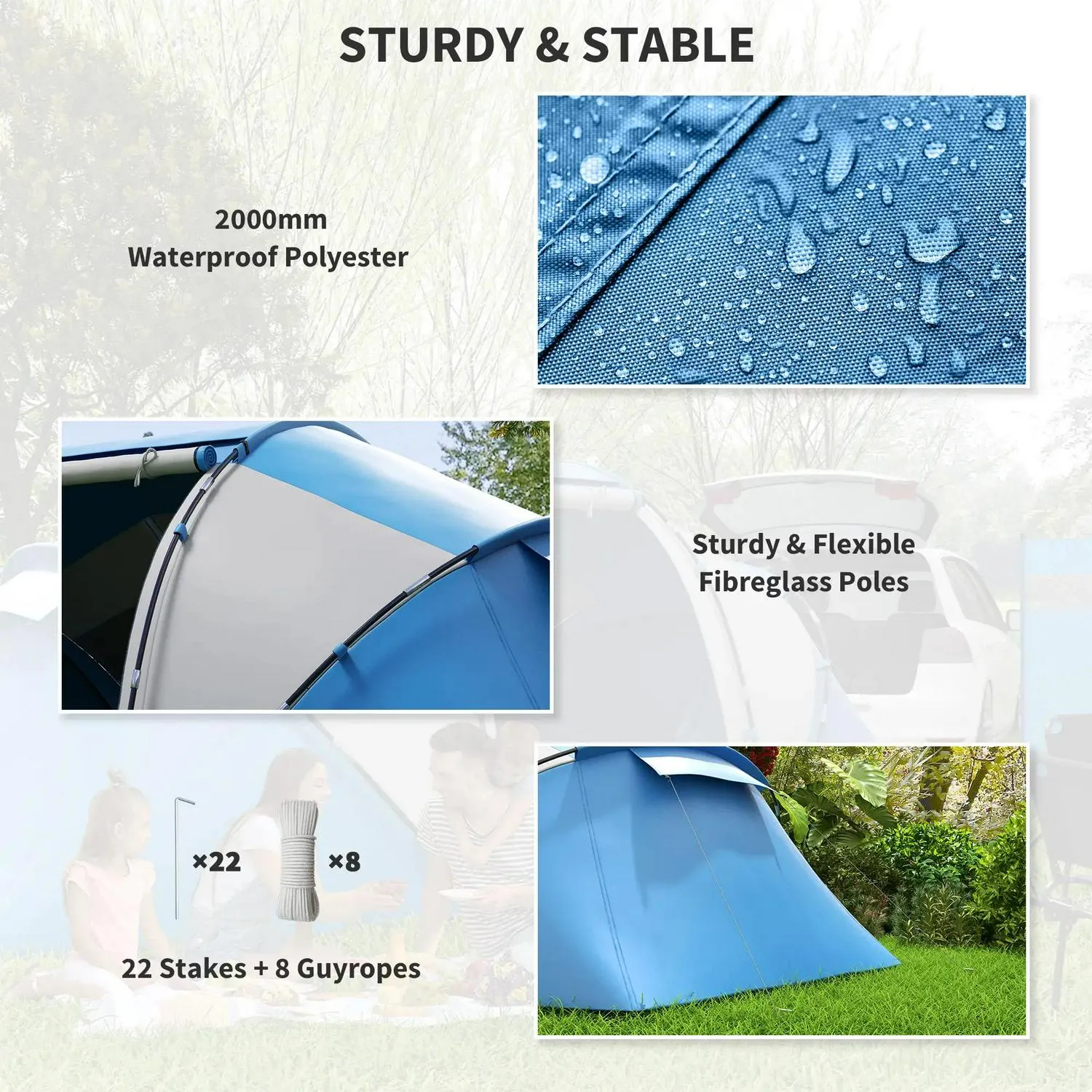 W/ White Bedroom, Tent Man UV Outsunny Shelter, Blue Tunnel Two Professional Fast response time And Hiking 4-6 Camping Protection
