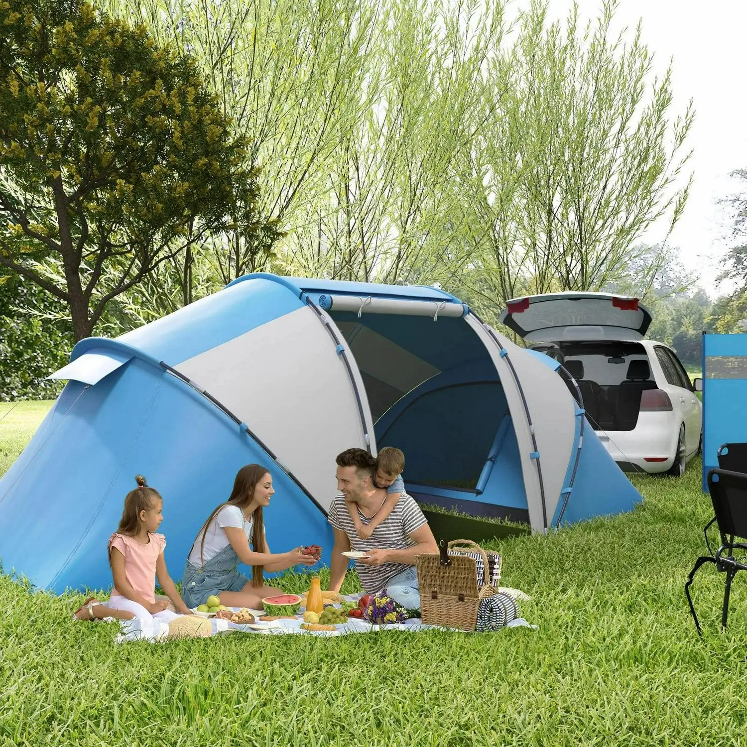 W/ White Bedroom, Tent Man UV Outsunny Shelter, Blue Tunnel Two Professional Fast response time And Hiking 4-6 Camping Protection