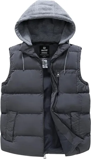 wantdo Men's Winter Vest Thick Padded Sleeveless Jacket Quilted Puffer Vest with Detachable Hood
