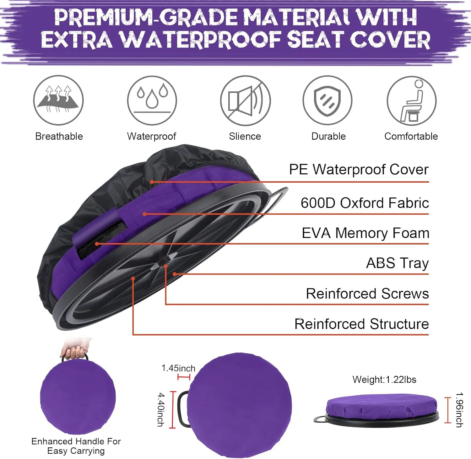 WarBull 5 Gallon Bucket Seat, 360-Degree Swivel Seat Foam Cushion Bucket Seat Lid with Waterproof Cover for Dove Duck Hunting, Fishing, Baseball, Gardening and Camping