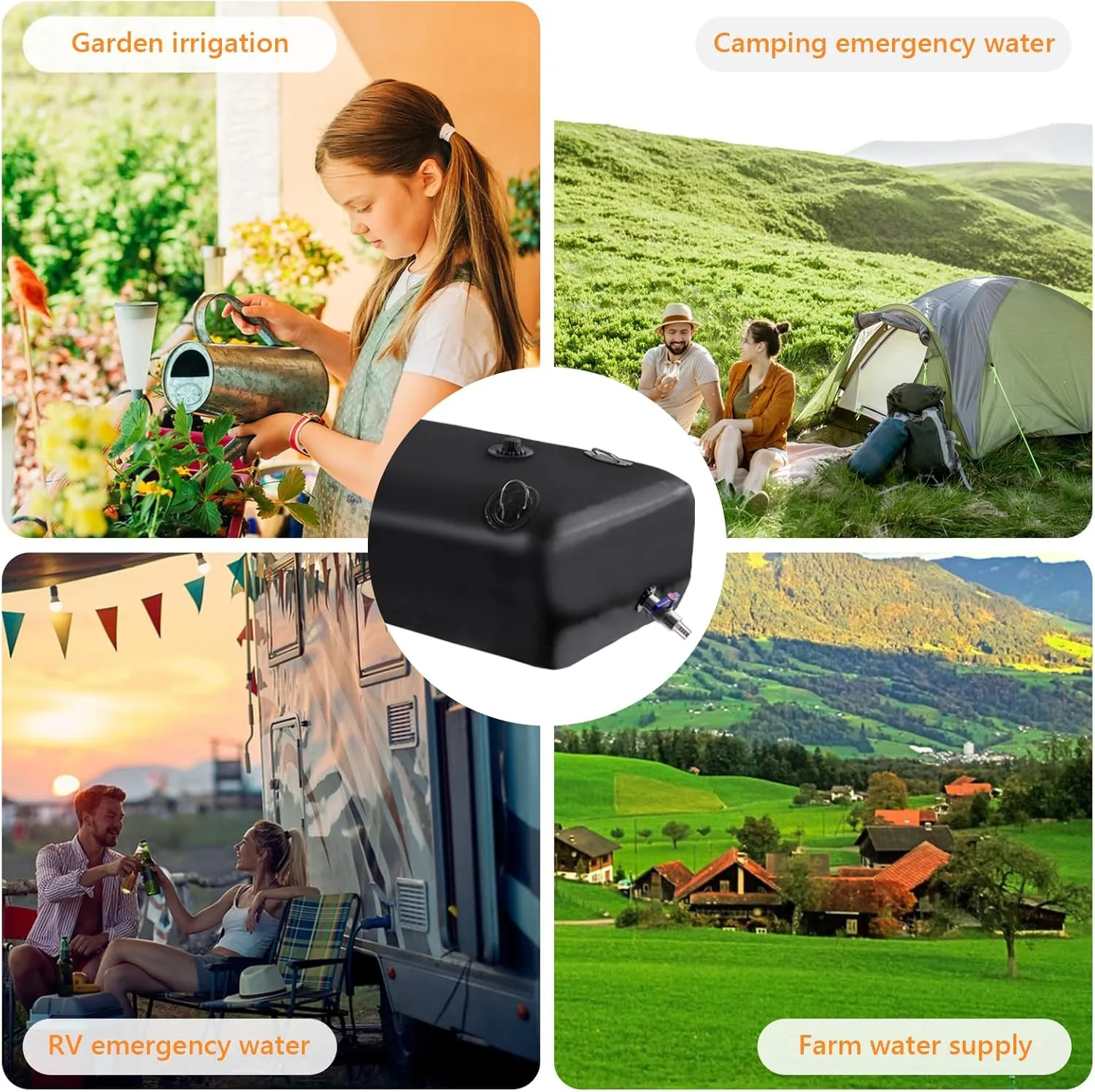 Water Storage Bladder, Water Tank 65 Gallon Foldable Portable Water Storage, Large Water Storage Containers with 3/4" PVC Spigot and Overflow Kit for Camping, Garden, Emergency Water Storage