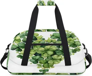 Watercolor Clover Gym Duffel Bag for Men Women Love Heart Sports Tote Bag with Adjustable Shoulder Strap for Dance Gymnastics Traveling Outdoor Camping Overnight Stay