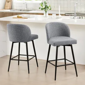 Watson & Whitely Counter Height Bar Stools Set of 2, 360° Swivel Upholstered Barstools with Backs and Metal Legs, 26" H Seat Height, Fabric in Grey (Multi-Colored)