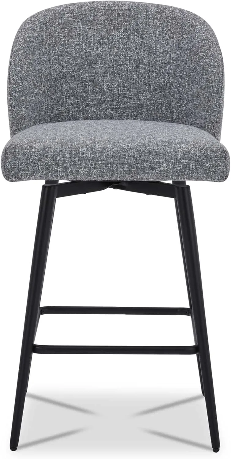 Watson & Whitely Counter Height Bar Stools Set of 2, 360° Swivel Upholstered Barstools with Backs and Metal Legs, 26" H Seat Height, Fabric in Grey (Multi-Colored)