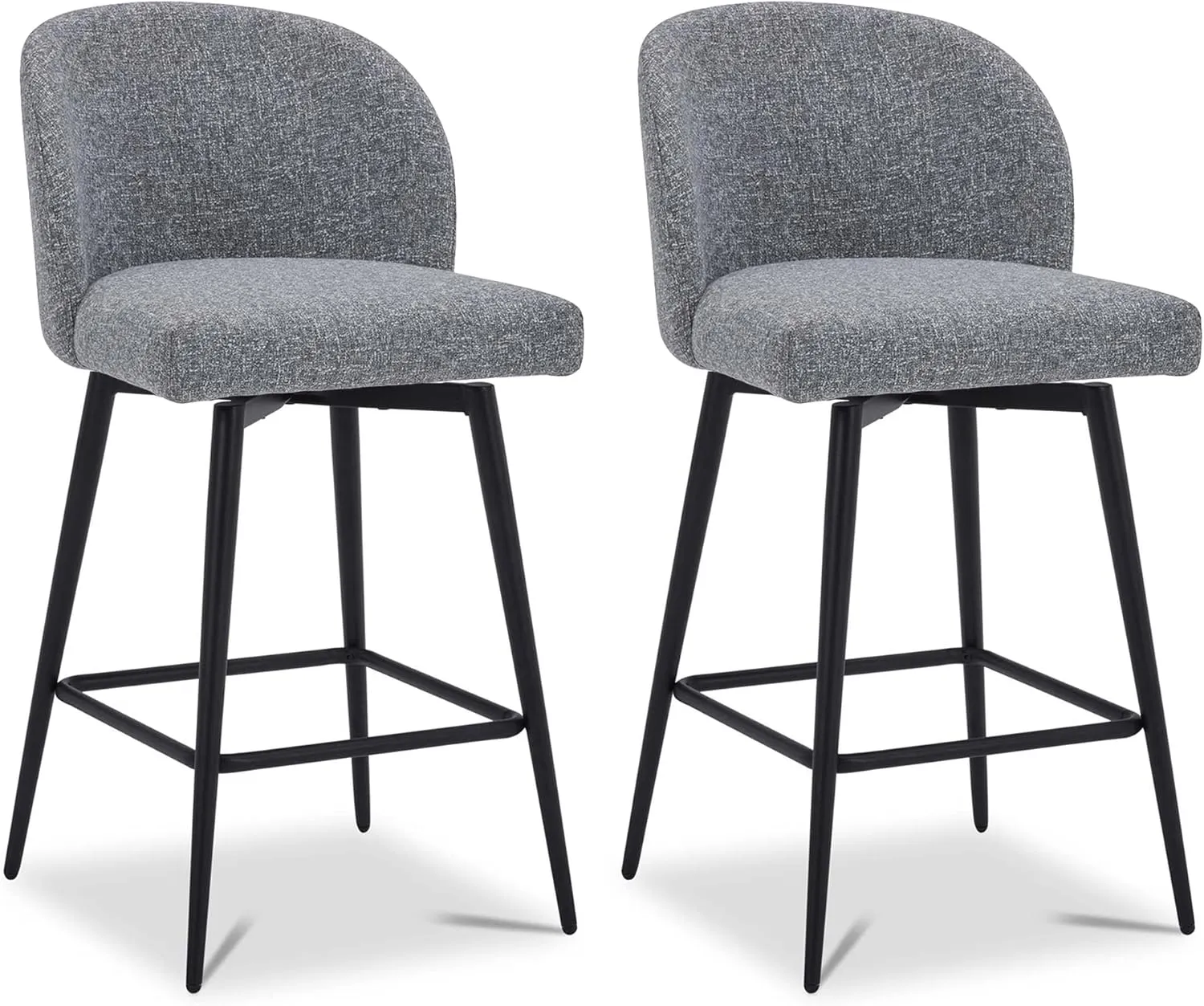 Watson & Whitely Counter Height Bar Stools Set of 2, 360° Swivel Upholstered Barstools with Backs and Metal Legs, 26" H Seat Height, Fabric in Grey (Multi-Colored)
