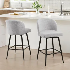Watson & Whitely Counter Height Bar Stools Set of 2, 360° Swivel Upholstered Barstools with Backs and Metal Legs, 26" H Seat Height, Fabric in White (Multi-Colored)