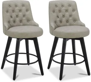 Watson & Whitely Modern Swivel Bar Stools, Faux Leather Upholstered Counter Height Bar Stools with Back, Solid Wood Legs, 26" H Seat, Set of 2, Stone Grey