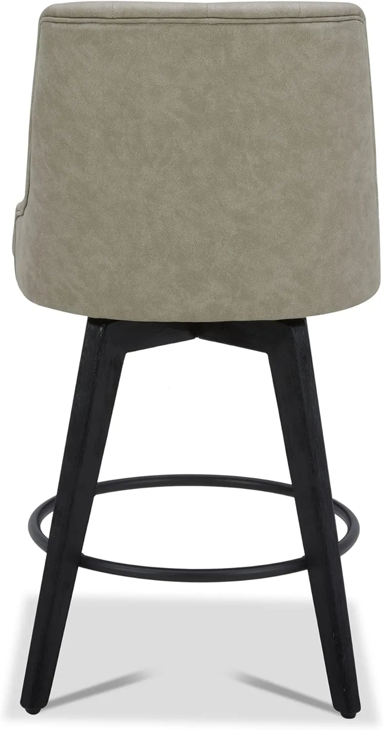 Watson & Whitely Modern Swivel Bar Stools, Faux Leather Upholstered Counter Height Bar Stools with Back, Solid Wood Legs, 26" H Seat, Set of 2, Stone Grey