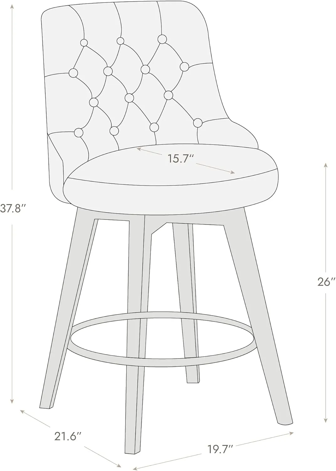 Watson & Whitely Modern Swivel Bar Stools, Faux Leather Upholstered Counter Height Bar Stools with Back, Solid Wood Legs, 26" H Seat, Set of 2, Stone Grey