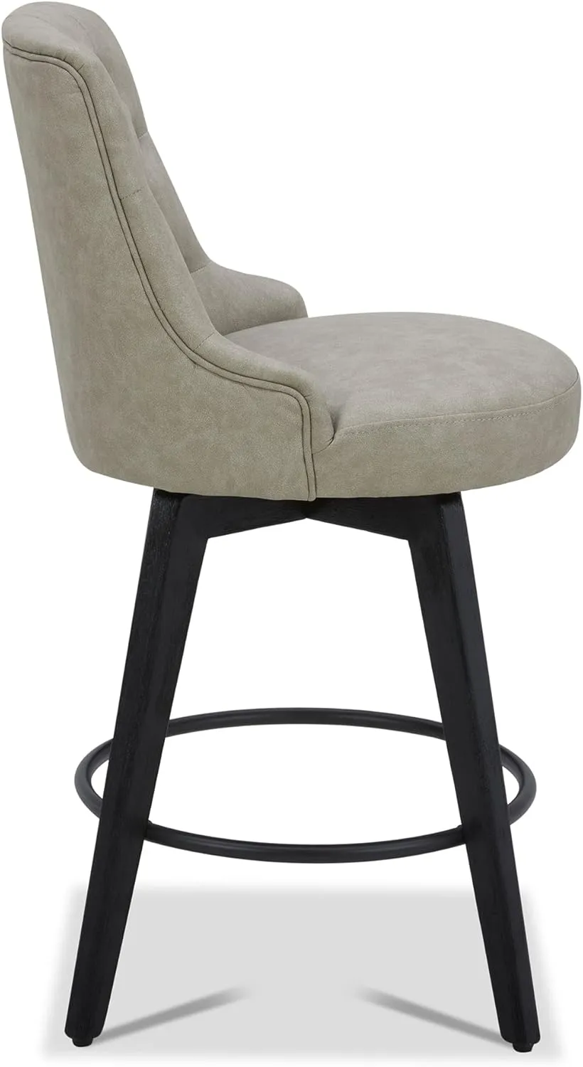 Watson & Whitely Modern Swivel Bar Stools, Faux Leather Upholstered Counter Height Bar Stools with Back, Solid Wood Legs, 26" H Seat, Set of 2, Stone Grey