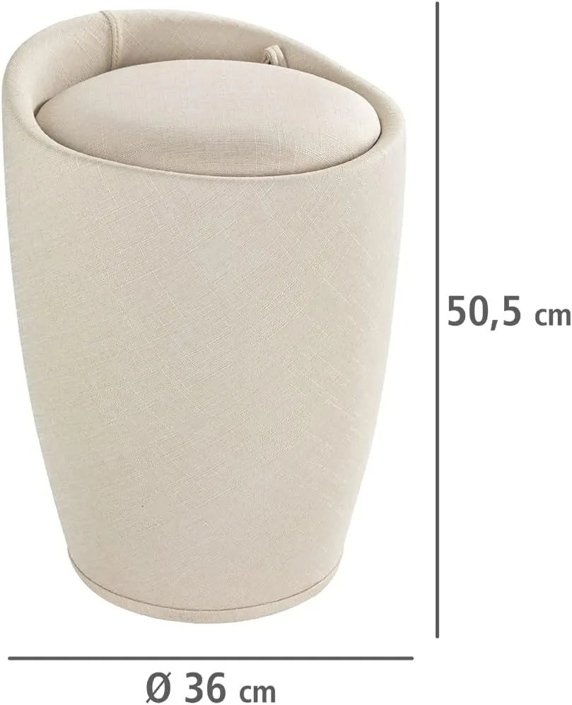 Wenko Bathroom Stool Candy with Linen Look in Beige, Polyester, 36 x 36 x 50.5 cm