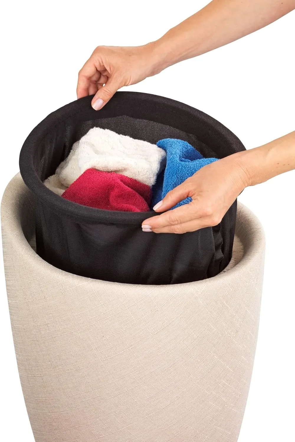 Wenko Bathroom Stool Candy with Linen Look in Beige, Polyester, 36 x 36 x 50.5 cm