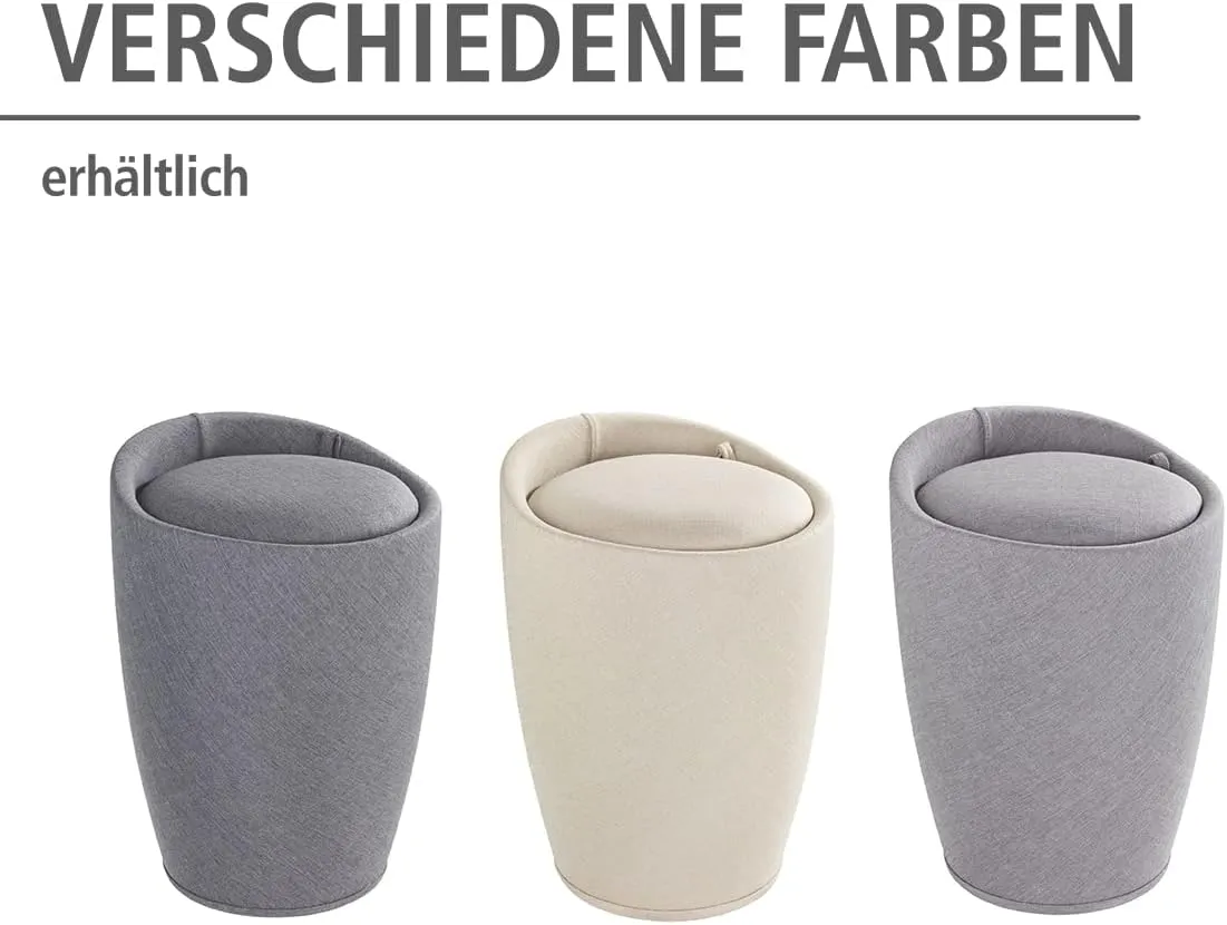 Wenko Bathroom Stool Candy with Linen Look in Beige, Polyester, 36 x 36 x 50.5 cm