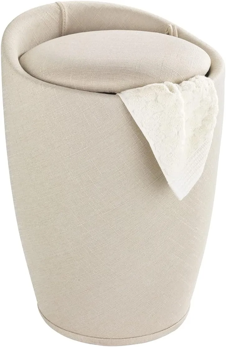 Wenko Bathroom Stool Candy with Linen Look in Beige, Polyester, 36 x 36 x 50.5 cm