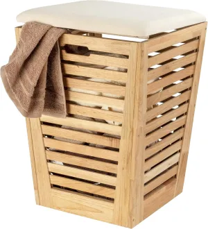 WENKO Coffre à linge Norway, panier à linge de qualité supérieure avec surface de siège rembourrée comme siège de style scandi, en bois de noyer massif huilé, 40 x 56 x 40 cm, capacité de 55 litres