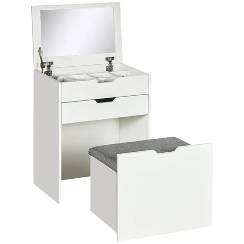 White Dressing Table Set w/ Mirror & Stool – Glam Vanity   Storage! ✨