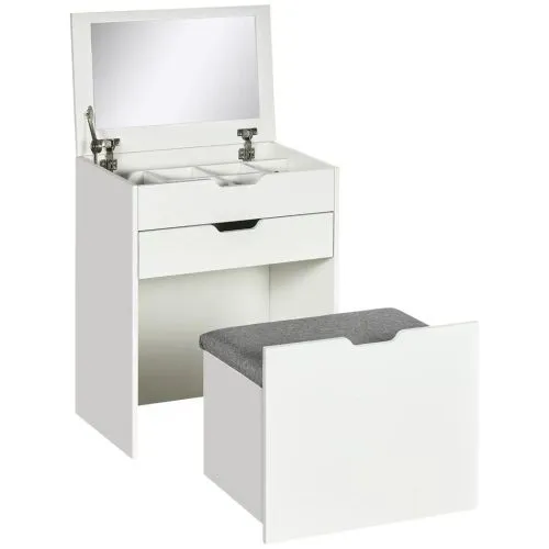 White Dressing Table Set w/ Mirror & Stool – Glam Vanity   Storage! ✨
