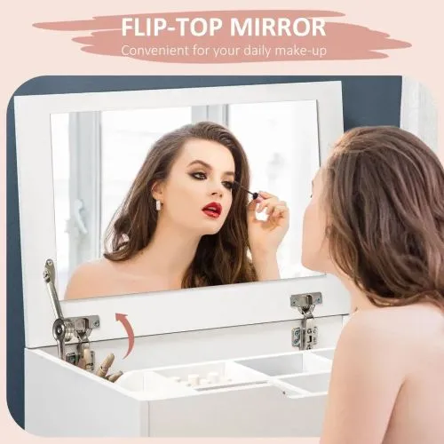 White Dressing Table Set w/ Mirror & Stool – Glam Vanity   Storage! ✨