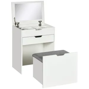 White Dressing Table Set w/ Mirror & Stool – Glam Vanity   Storage! ✨