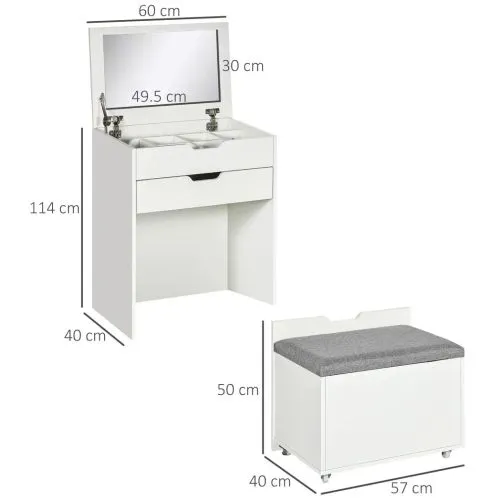 White Dressing Table Set w/ Mirror & Stool – Glam Vanity   Storage! ✨