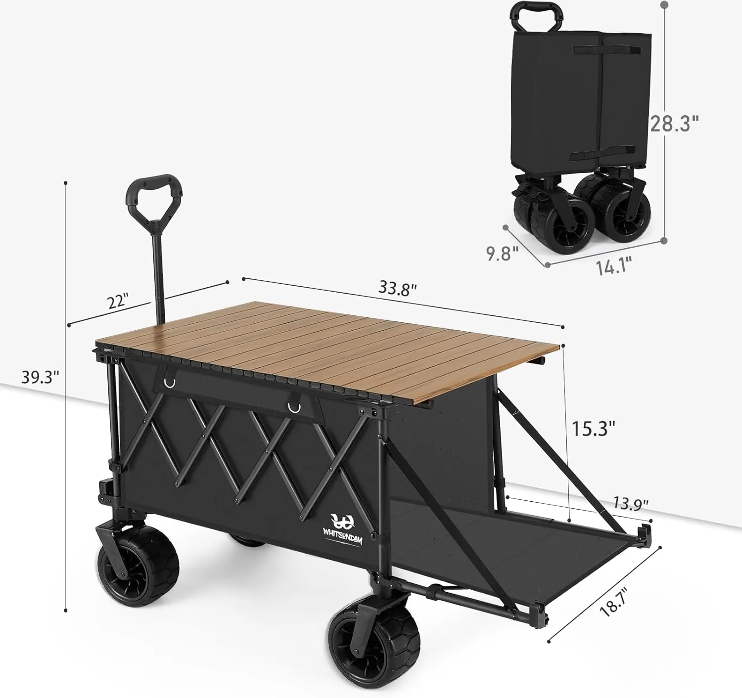 Whitsunday Collapsible Wagon with Tailgate and Big Wheel,Heavy Duty Utility Folding Wagons for Beach Camping Outdoor Black