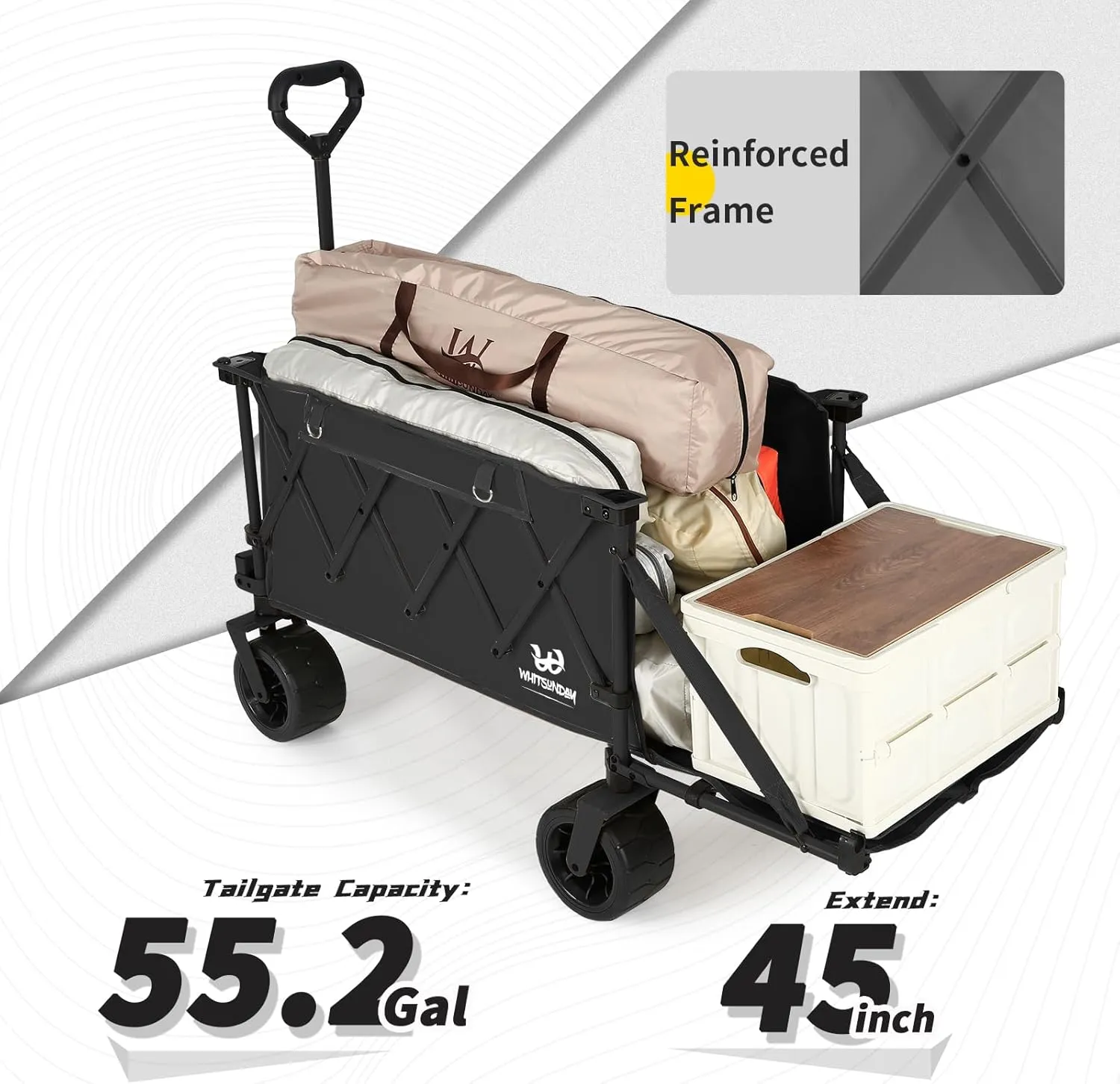 Whitsunday Collapsible Wagon with Tailgate and Big Wheel,Heavy Duty Utility Folding Wagons for Beach Camping Outdoor Black