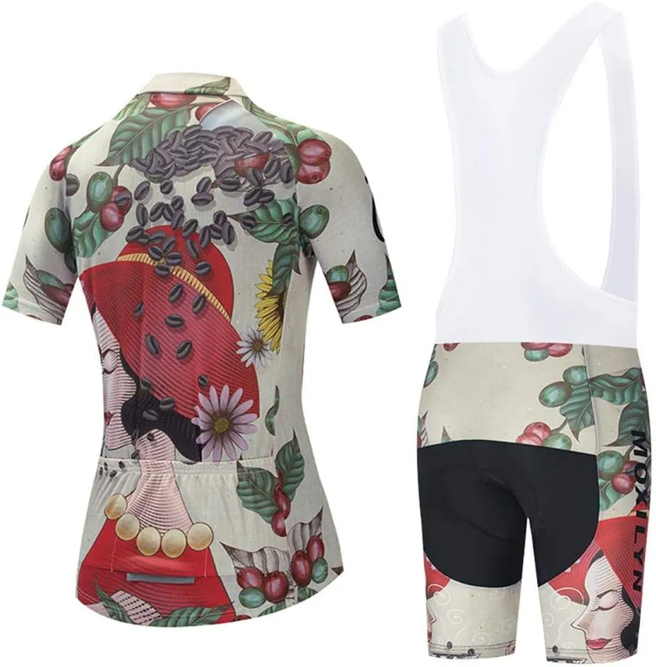 Women's Cycling Clothing Set Road Bike Shirts Short Sleeve Breathable Cycling Jersey with Gel Padded Bib Shorts
