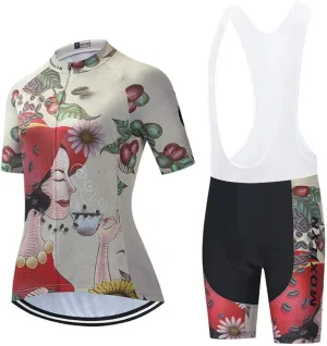 Women's Cycling Clothing Set Road Bike Shirts Short Sleeve Breathable Cycling Jersey with Gel Padded Bib Shorts