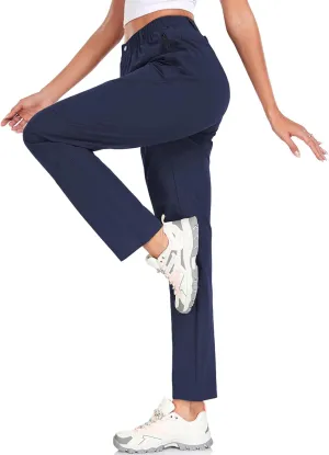 Women's Golf Pants Wrinkle Free UPF 50 Casual Pants Quick Dry Lightweight Travel Pants for Women on Plane with Zipper Pockets