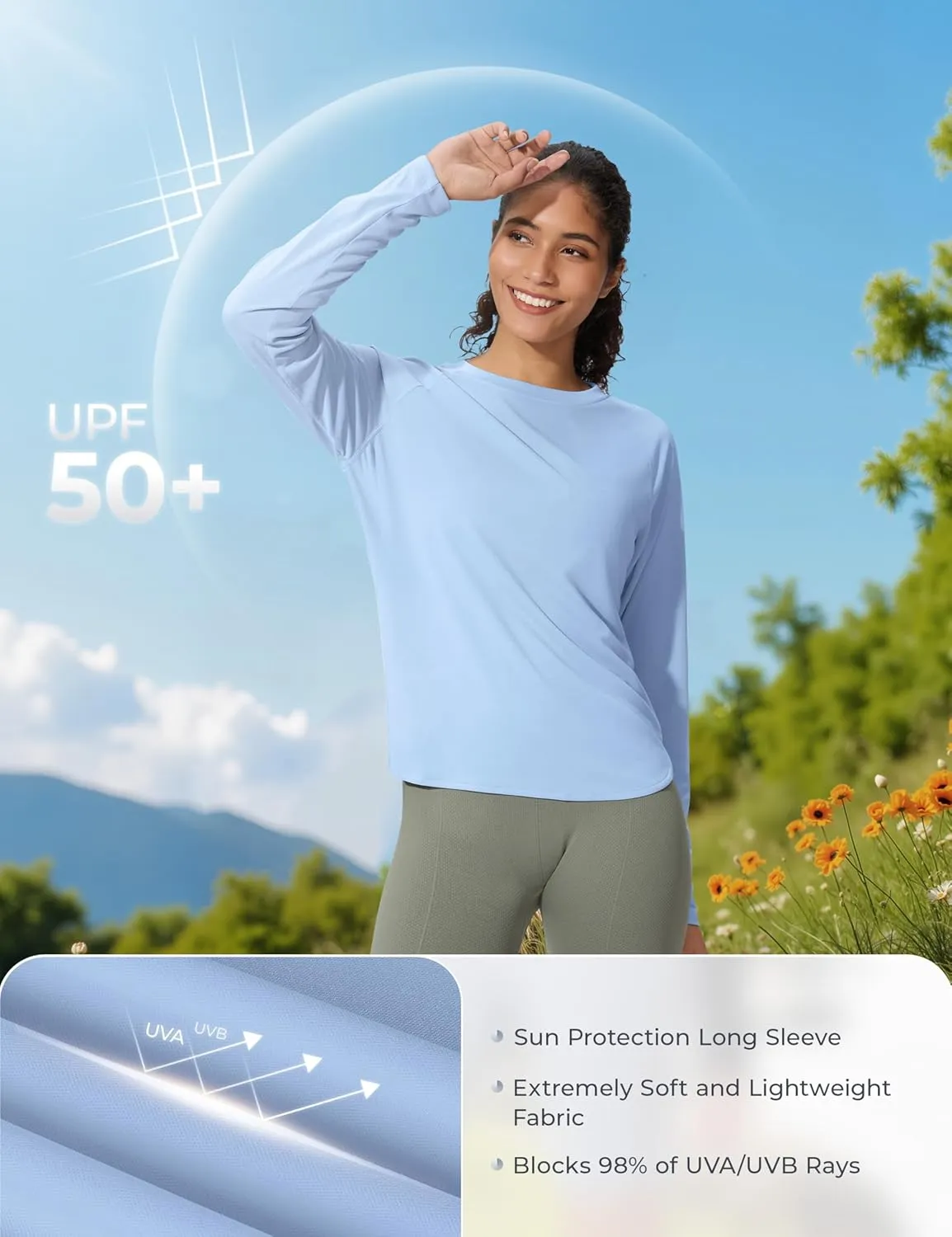 Women's Sun Shirts UPF 50  Long Sleeve Uv Protection Shirts Lightweight Quick Dry SPF Clothing Outdoor Hiking Tops