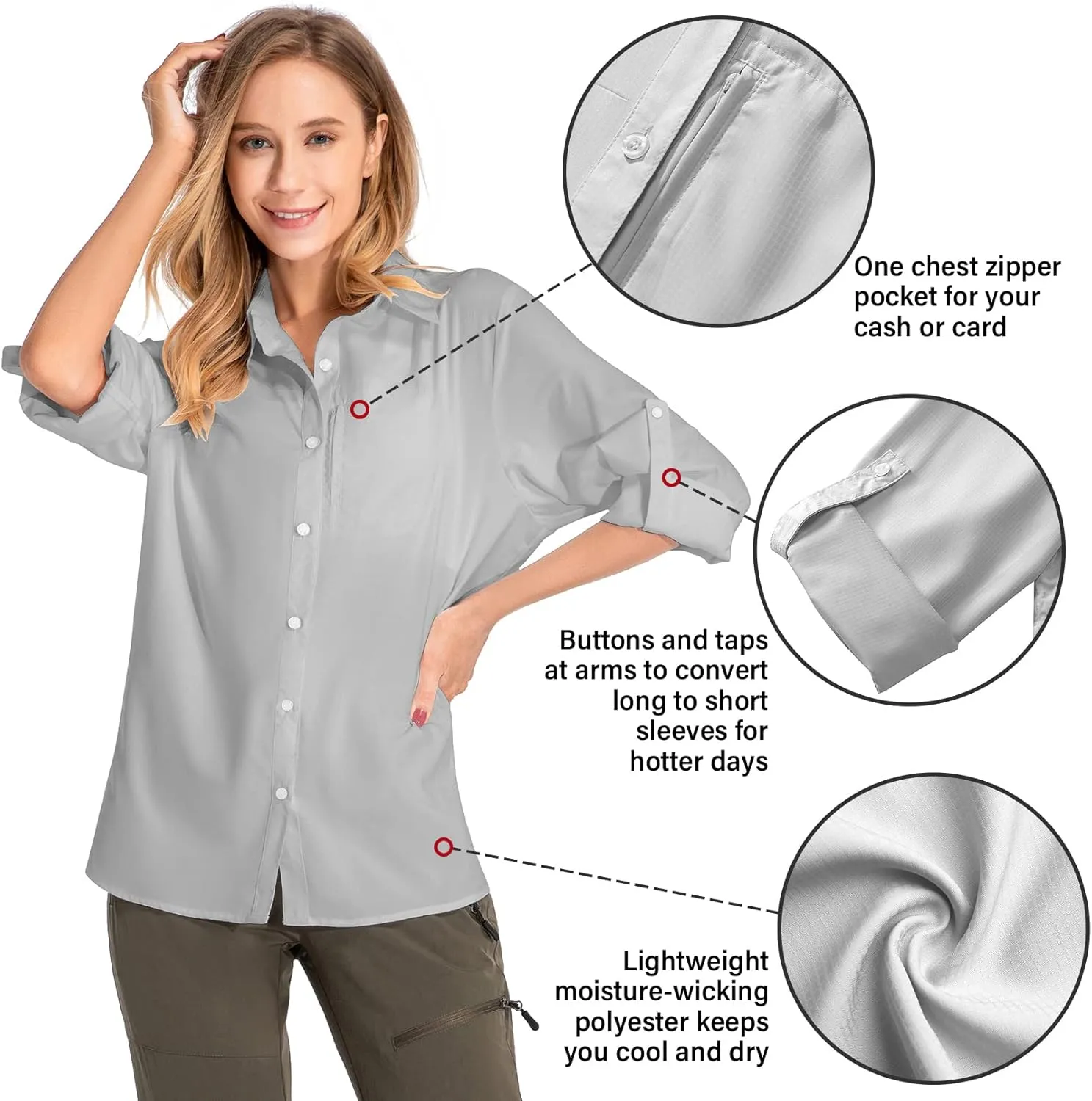 Women's UPF 50 Long Sleeve Sun Protection Shirts Quick Dry Outdoor Fishing Hiking Travel Shirt